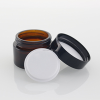 Pot en verre ambré brun vide de luxe à large ouverture, rond, rechargeable, pour crème pour les yeux, crème pour le visage, mini 5g 10ml, avec couvercle noir