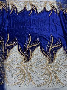 Tela de Terciopelo Floral con <span class=keywords><strong>Lentejuelas</strong></span> Doradas y Pedrería Bordada, Estilo Lujoso K/C, para Vestidos de Noche y de Novia - Product Image 4