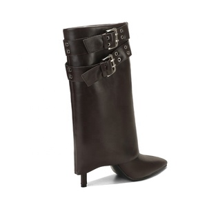 <span class=keywords><strong>Bottines</strong></span> de mode pour femmes à talon aiguille souple, personnalisables ODM OEM, à bout pointu, avec boucle de ceinture à fermoir, style formel - Product Image 3