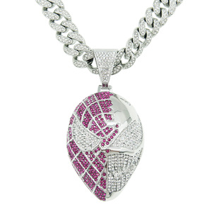Collar con Colgante <span class=keywords><strong>de</strong></span> Máscara <span class=keywords><strong>de</strong></span> Dos Tonos y Cadena Cubana con Incrustaciones <span class=keywords><strong>de</strong></span> Cristales <span class=keywords><strong>de</strong></span> Imitación, Estilo Hip Hop, Rock y Rap, <span class=keywords><strong>para</strong></span> <span class=keywords><strong>Hombre</strong></span> - Product Image 1