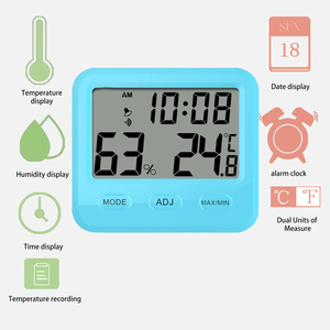 นาฬิกาตั้งโต๊ะดิจิตอล LCD พลาสติก แสดงอุณหภูมิ ความชื้น พร้อมไฟแบ็คไลท์ นาฬิกาปลุก ใช้พลังงานจากแบตเตอรี่ เครื่องวัดสภาพอากาศภายในอาคาร สำหรับห้องนอน - Product Image 3