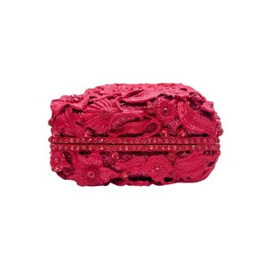 Pochette con Fiori di Cera Rosa, Borsa <span class=keywords><strong>da</strong></span> <span class=keywords><strong>Sera</strong></span> Lucida in Velluto per Donne Borsa Botanica Personalizzata OEM, Vendita all'Ingrosso Diretta dalla Fabbrica con MOQ Basso - Product Image 3