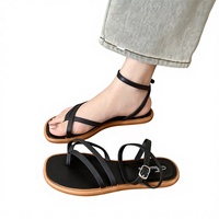 Sandales plates à bout ouvert pour femme, style romain, nouvelle collection 2026, pour l'été, semelle extérieure en PVC, commerce international