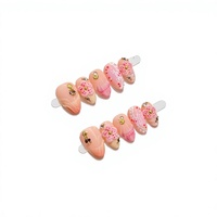 Faux ongles floraux faits à la main, forme amande, couvrance totale, pour doigts