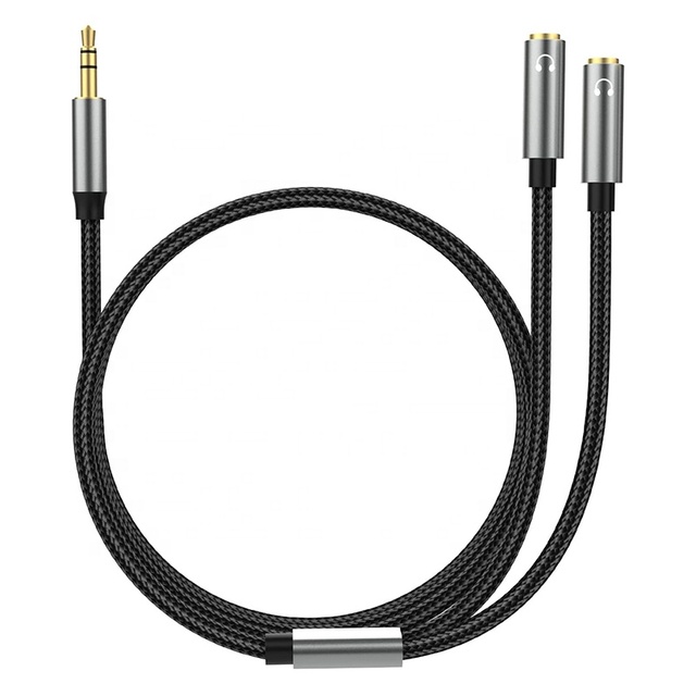 Aux Audio Splitter TRS 3.5MM Male to 2 Dual 3.5MM Female Y Splitter 3 Pole Headset Jack Audio Aux Braided Adapter Cable