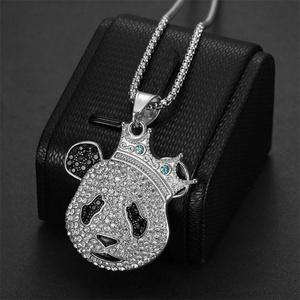 Hip Hop <b>Iced</b> <b>Out</b> Jewelry Stainless Steel Crystal Diamond Panda Necklace Custom Gold Plated Crown Pendant Necklace - Product Image 3