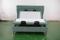 Lit électrique haute performance à double moteur avec cadre en tissu lin, sommier intelligent anti-ronflement à gravité zéro, pour hôtel et maison