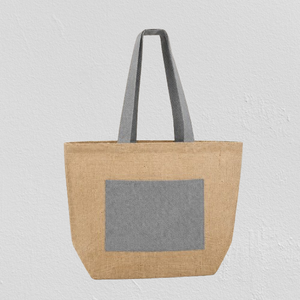Sac fourre-tout personnalisé en jute et coton, sac de shopping laminé avec poche extérieure et velcro, 48x34x17.5cm, fabricant, vente en gros, OEM, ODM - Product Image 1