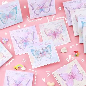 Kawaii Watercolor Butterfly Themed Self-Adhesive <b>Memo</b> <b>Pads</b> Assorted Pastel Pattern Cute Office Daily Stationery Note Taking - Product Image 2