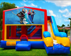 Structure gonflable combinée thème neige avec toboggan et bannières, château gonflable princesse des neiges avec toboggan - Product Image 2