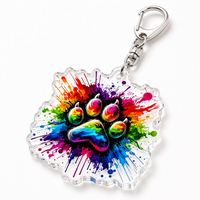 Porte-clés personnalisé en acrylique en gros, motif patte arc-en-ciel, breloque animale personnalisée, cadeau pour amoureux des animaux, cadeau personnalisé en gros pour