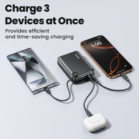 Toocki Mini chargeur portable haute capacité 20000mAh câble de USB-C intégré 3 appareils charge LED indicateur d'alimentation Protection de sécurité