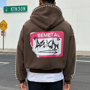 Vintage Oversized Spring Zipper <b>Hoodie</b> Streetwear High Quality Printed <b>Cropped</b> <b>Hoodie</b> Customized Pearl Rhinestone <b>Zip</b> <b>up</b> <b>Hoodie</b> - Product Image 2