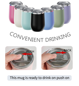 Gobelet à vin isotherme double paroi en acier inoxydable 12oz, revêtement poudré écologique, couvercle 304, idéal pour cadeau, utilisation extérieure, chaud/froid - Product Image 4