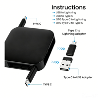 Câble de charge rétractable 4-en-1 pour accessoires de téléphone, vente en gros, USB Type C PD, charge rapide, support, logo personnalisé, cadeau technologique