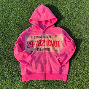 Sweat à capuche zippé avec poche kangourou pour hommes en coton imprimé personnalisé sans cordon de serrage - Product Image 4