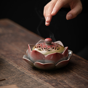Encensoir créatif en céramique peinte motif lotus, diffuseur d'arômes domestique en forme d'oie et de poire, céramique <span class=keywords><strong>zen</strong></span> pour thé et aromathérapie - Product Image 1