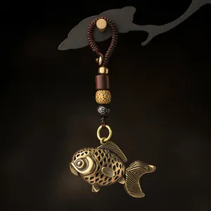 Ciondolo portachiavi pesce rame Vintage ottone metallo fortunato animale cordino portachiavi anelli borsa Charms arazzi fatti a mano