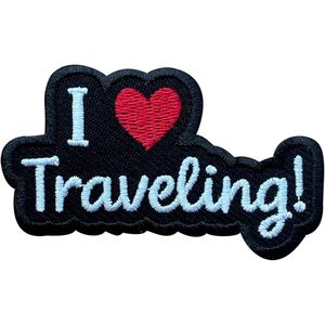 Patch brodé « J'aime voyager » de 3 pouces, thermocollant ou à coudre, applique en tissu pour sacs - Product Image 1