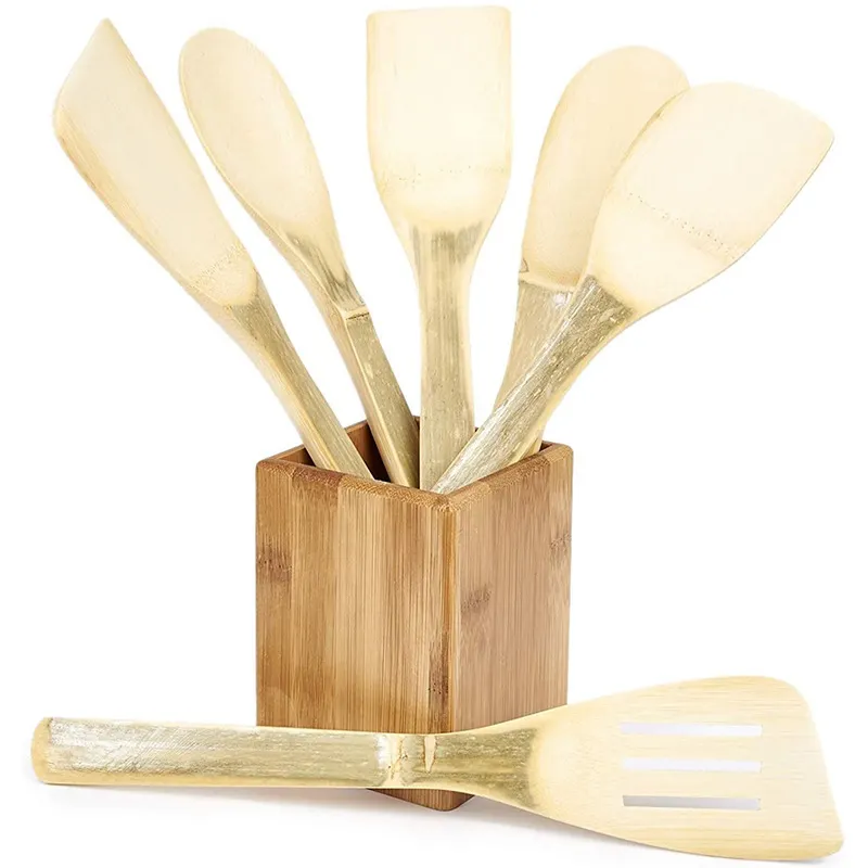 Utensilios de cocina de madera respetuosos con el medio ambiente, juego de herramientas de cocina para utensilios de cocina antiadherentes con caja