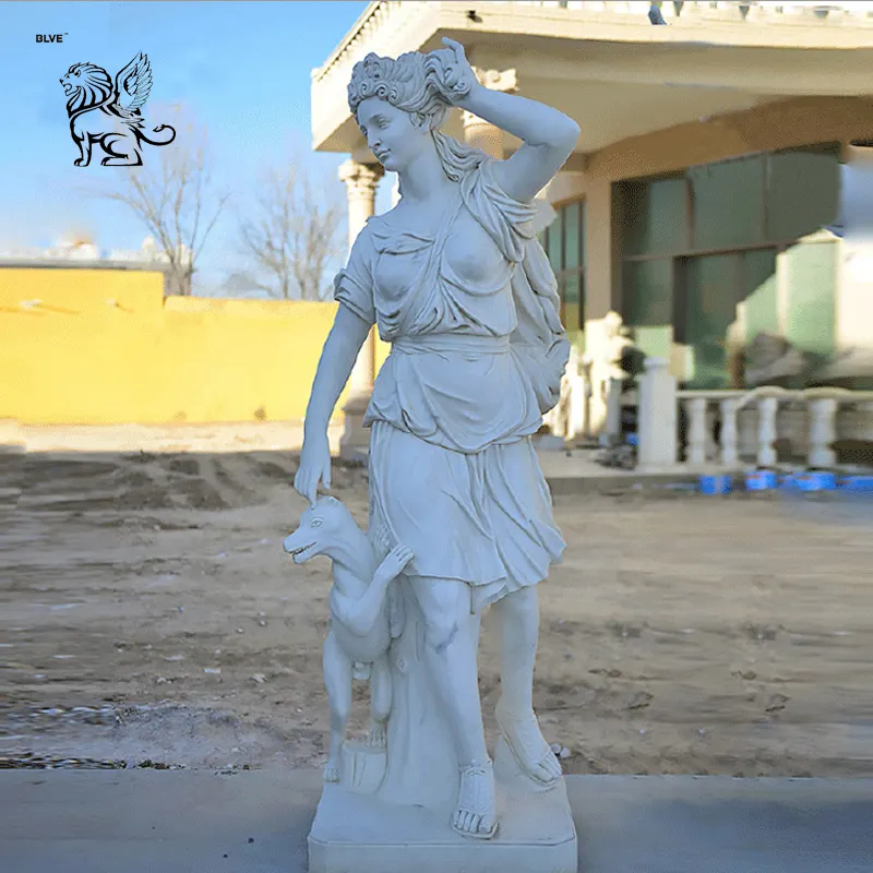 Decorazione decorativa giardino esterno dio greco a grandezza naturale Artemis statua figura di pietra marmo caccia dea statua