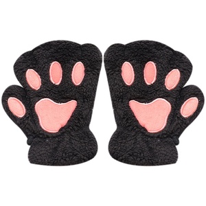 Autumn Winter Warmth Cold-Proof Plush Half-Finger <strong>Gloves</strong> <strong>Cute</strong> Cat Paw Design Thickened Fleece Half Finger <strong>Gloves</strong> - Product Image 2
