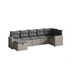 Ensemble de canapés de jardin modulaires en polyrotin gris et acier, 6 places, mobilier d'extérieur au design contemporain - Product Image 1