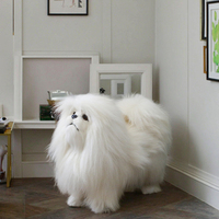 Modèle réplique en peluche de chien lion Pékinois réaliste et moelleux, surface en fourrure véritable, artisanat creux, accessoire animal réaliste, ornement, décoration intérieure