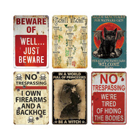 Juego de Letreros Metálicos Vintage con Diseño de Gato Brujo y Prohibido el Paso, Decoración Retro Gótica para Pared de Casa, Jardín, Patio o Bar