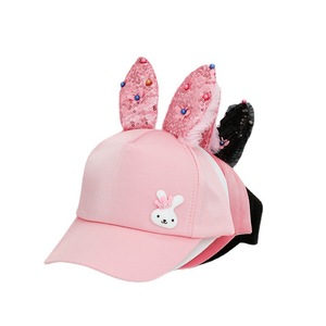 Cute Bunny Baseball Cap With Sequined Ears Sun Protection Hat For Kids Unisex Pink White <b>Light</b> Pink Canvas Cap - Product Image 4