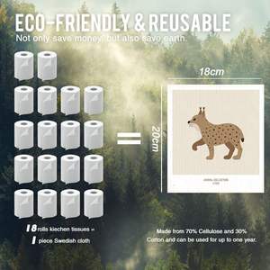 Ensemble de torchons de cuisine doux réutilisables bon marché personnalisés au design animal éponge lavable absorbante nettoyage vêtements de vaisselle suédois - Product Image 3