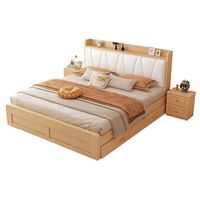 Meubles de chambre à coucher modernes personnalisés, rangement lit double avec interface USB et tiroirs, tête de lit, lits en bois et mélamine