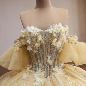 Robe de soirée princesse Rsm261074 pour anniversaire, avec fleurs, manches détachables, dos lacé, Vestidos De 15 Quinceanera Jancember - Product Image 5