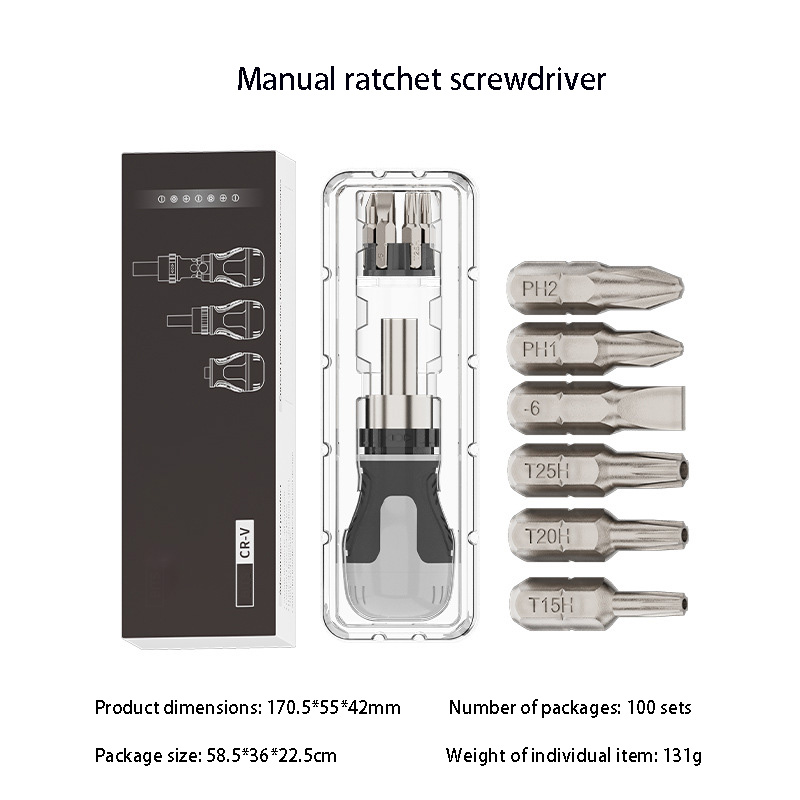 7-in-1 Fixed Ratchet Nut Head Screwdriver * Gray
