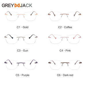 กรอบแว่นตาทรงแคทอายไร้ขอบสีเทาสำหรับผู้หญิง ขาแว่นโลหะแบบสปริง กันลื่น เลนส์อะคริลิค Me2022 - Product Image 4