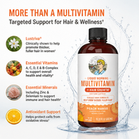 Multivitamine liquide OEM + Mangue Pêche pour la croissance des cheveux avec Biotine 10000mcg Favorise des cheveux plus épais et plus volumineux et une peau plus lisse pour les femmes