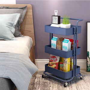 3 Tier <b>Plastic</b> Rolling Utility Cart With Handle Lockable Wheels Storage Organizer Trolley for Home Kitchen Office - Product Image 5