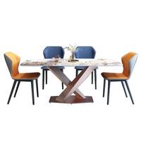 Ensemble de salle à manger moderne de luxe, 8 chaises, table en métal, plateau en marbre, pour cuisine, salon, bar, ensemble de salle à manger 6 chaises