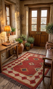Red Southwestern Handmade Wool Jute Runner <b>Rug</b> <b>Tribal</b> Geometric Kilim Carpet Boho Farmhouse Floor Decor for Hallway Entryway - Product Image 2