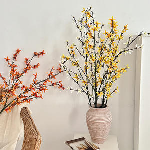 Fleur artificielle de forsythia en soie jaune, blanc, orange, branche unique, haute simulation, décorative pour la maison, le salon, la table - Product Image 1