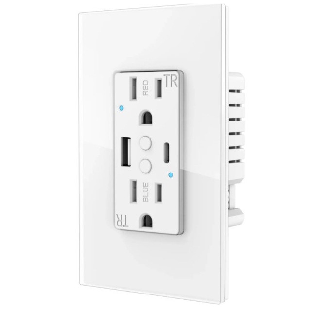 Tuya US Power Plug WIFI Smart Wall Socket USB Type-C Outlet PD 20W Fast Charger Glass Panel Remote by Alexa Google Home