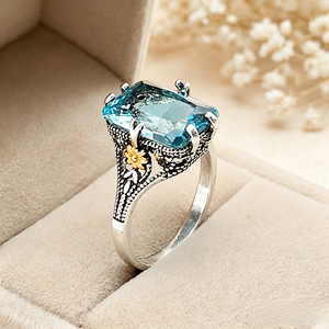 Anello a forma di fiore bicolore, accessorio di design alla moda per l'uso quotidiano - Product Image 3