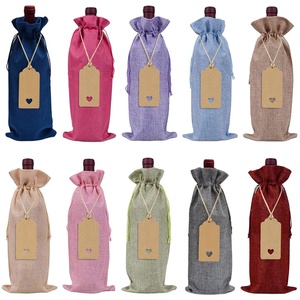Sacs en toile de jute et lin réutilisables pour bouteilles de vin, avec cordon de serrage, pour cadeaux promotionnels en gros - Product Image 1