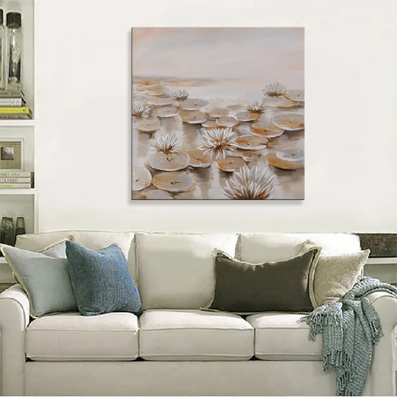 Home Decor Wall Art Bedroom Abstract Water Lotus Flower Oil Painting Art Canvas Print Wall Art Original Acrylic Canvas Painting