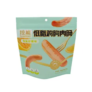 Matte Surface Chicken Breast Sausage Zipper Plastic Packaging Bag Custom Reusable Food Stand Up Pouch With Transparent Bottom