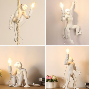 Lampe murale singe en résine nordique, suspension animale en <span class=keywords><strong>corde</strong></span> de chanvre, lampe décorative pour chambre d'enfant, bar, restaurant, couloir et magasin - Product Image 2