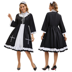 Disfraz de Sirvienta para Mujer, Vestido Blanco y Negro con Detalle de Cruz, Disfraz de Fiesta de Halloween, Traje para Actuación en Escenario - Product Image 1