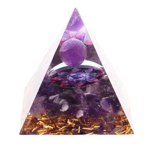 Venta al por mayor mejor orgonita pirámide-Bola de cristal de amatista de la mejor calidad, pirámide de orgón con vaso de cristal de amatista