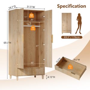 Armario Moderno de Madera SENYU con Frente Acanalado Ondulado y Tirador de Metal Dorado, Muebles Contemporáneos para Dormitorio - Product Image 3