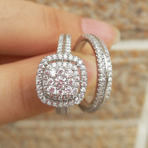 Ensemble de bagues de luxe pour couple, pour femmes, scintillantes, élégantes, bijoux de mariage tendance - Product Image 3